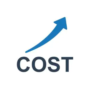 the word cost with a blue arrow pointing upwards