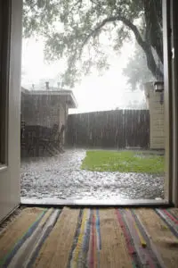 Heavy rain in backyard