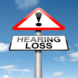 Illustration depicting a roadsign with a hearing loss concept. Sky background.