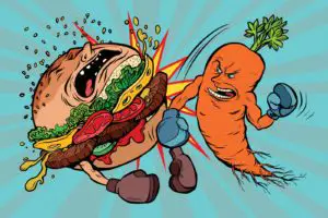 carrots beats a Burger, vegetarianism vs fast food